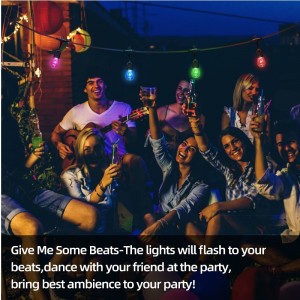 48ft barev měnící venkovní řetězová světla, 15 LED žárovky rozbíjející se šílenství, ip65 vodotěsná, rgbw blikající řetězec světla s RF vzdálenými, dekorativními světly pro terasu zahradu