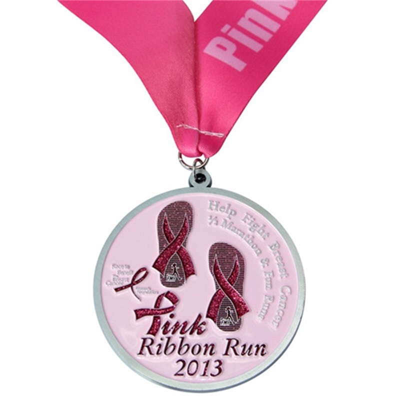 Růžový tisk běžící medaile pro ženy Custom Metal Sport Marathon Medaile s stuhou