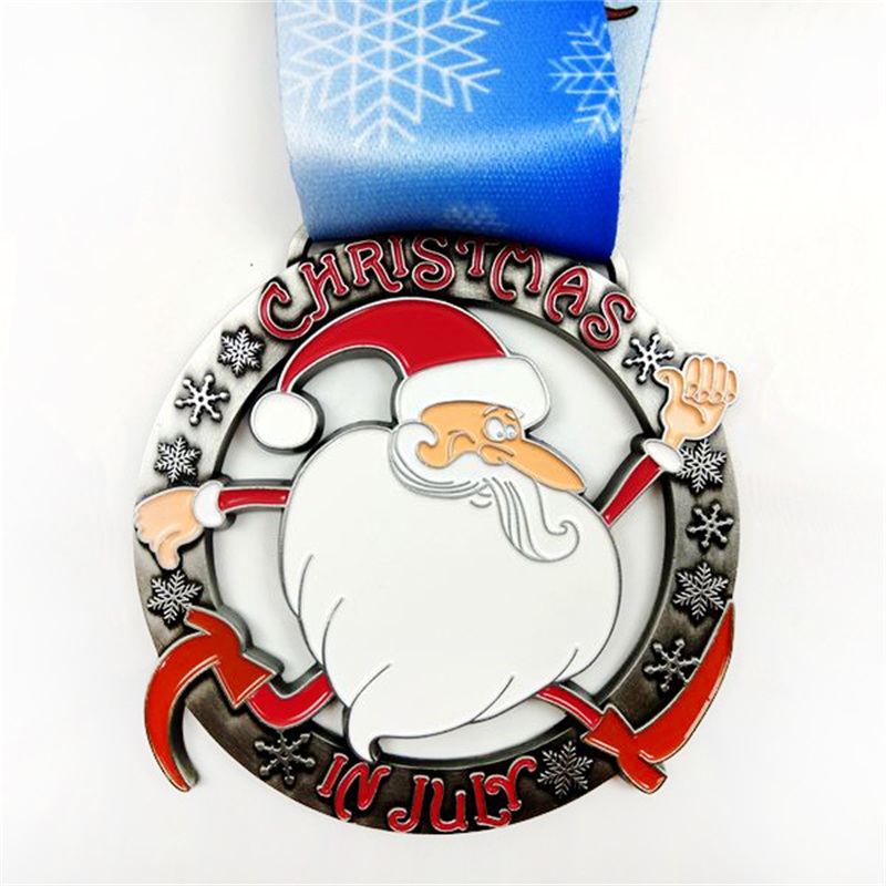 Santa běžící medaile Vlastní medaile dárekna vánoční kovové medaile s drahokamy