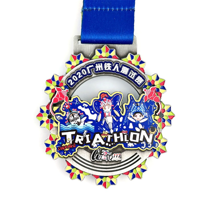 Krásná medaile designu 3d UV tisk smaltovací medailon triatlonové medaile