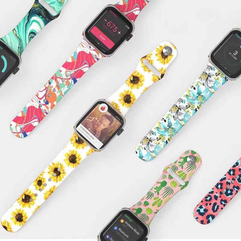 Přizpůsobené měkké potištěné kaučukové sportovní silikonové pásmové pásky pro Apple iWatch