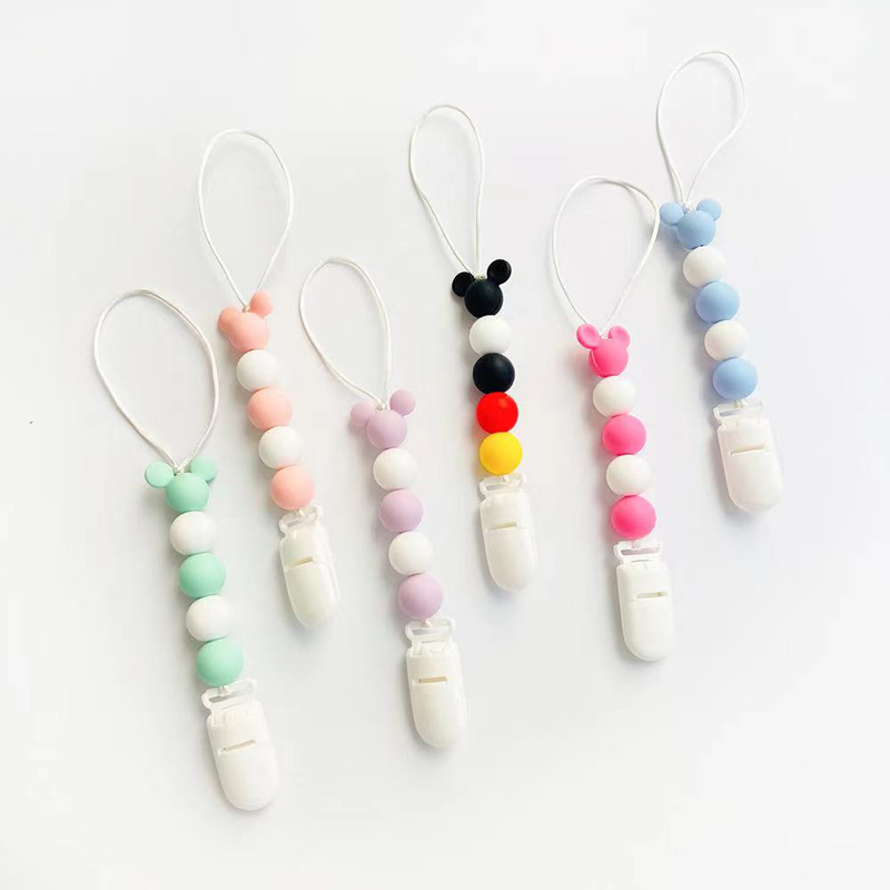 BPA zdarma anti-falling bukové dřevo Silikonové korálkové korálky Otečení Reliéf Teether Toy Baby Dummy bradavky dudlík držák řetězec držáku držáku