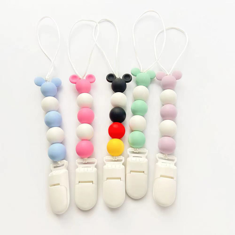 BPA zdarma anti-falling bukové dřevo Silikonové korálkové korálky Otečení Reliéf Teether Toy Baby Dummy bradavky dudlík držák řetězec držáku držáku