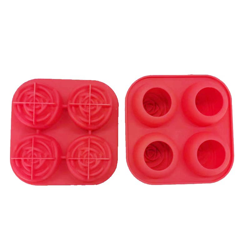 Silicone 3D Rose Ice Porma Velká kořena ledové kostky, dělá 4 roztomilý led ve tvaru květin, silikonový gumový zábava velká ledová koule výrobce pro koktejlovou šťávu Whisky Bourbon Freezer, myčkanádobí bezpečné, tři barvy