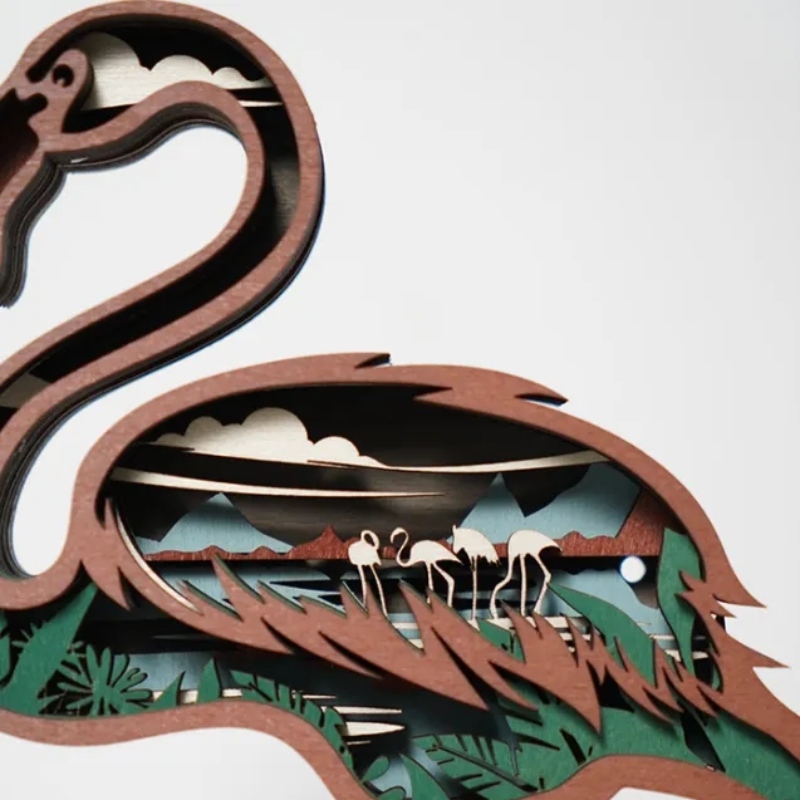 3D Flamingo dřevěná dekorace artefaktu
