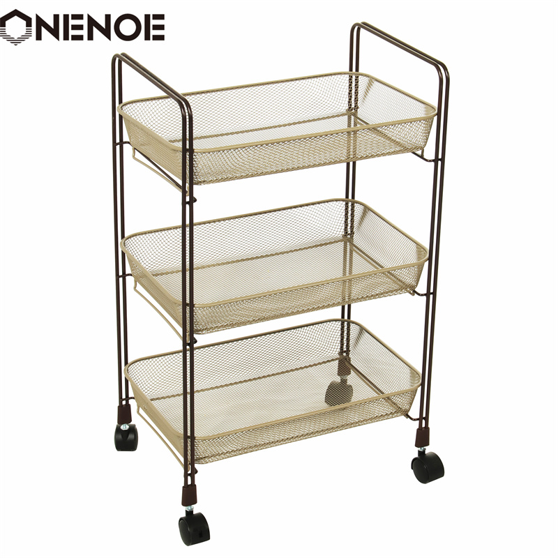 Onenoe Design Moderní kovová síť 3-stupňový úložný organizátor Multi-Use Utility Rolling Cart Kuchyň Heavy Duty Silný přístupný vozík Úložný vozík s košíky