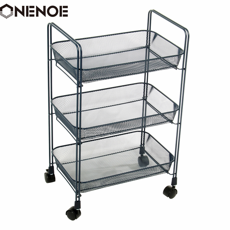 Onenoe Design Moderní kovová síť 3-stupňový úložný organizátor Multi-Use Utility Rolling Cart Kuchyň Heavy Duty Silný přístupný vozík Úložný vozík s košíky