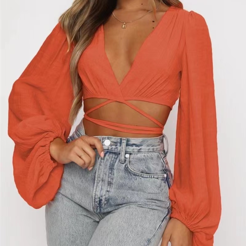 Horký prodej dámských luceren rukáv příležitostný dlouhý rukáv sexy top