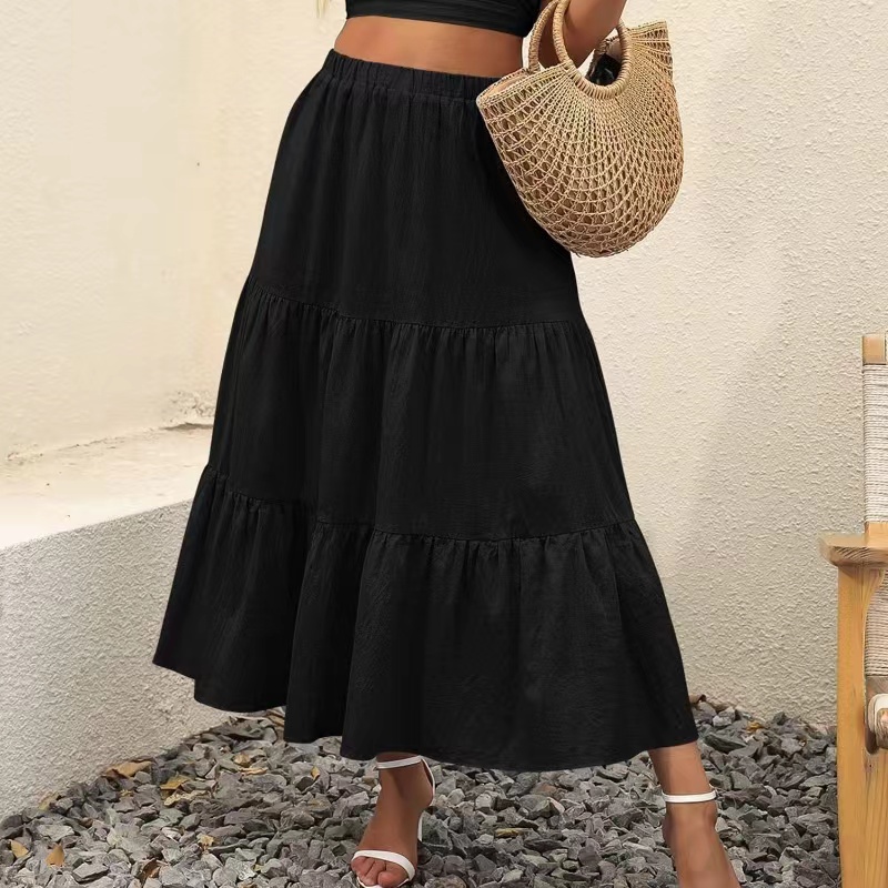 Dámské letní boho elastické pas Plidněná A-line Flowyw Swing Awinged Long Beach Sukně šaty s kapsami
