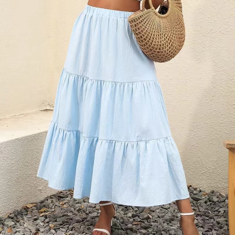 Dámské letní boho elastické pas Plidněná A-line Flowyw Swing Awinged Long Beach Sukně šaty s kapsami