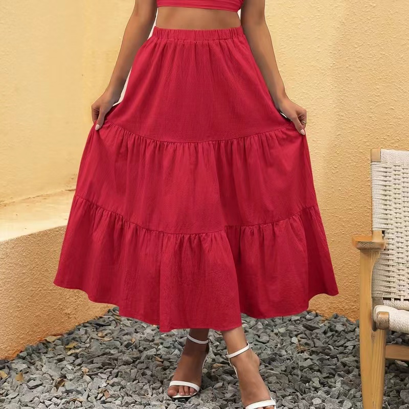 Dámské letní boho elastické pas Plidněná A-line Flowyw Swing Awinged Long Beach Sukně šaty s kapsami