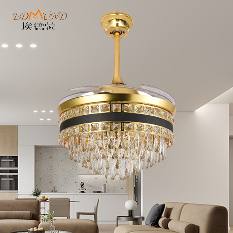 K012 CHANDELIER Stropní ventilátor se světlem se vzdáleným 42 palci 3 barvy s křišťálovým ventilátorem reproduktoru