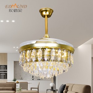 K014 CHANDELIER Stropní ventilátor se světlem se vzdáleným 42 palci 3 barvy s křišťálovým ventilátorem reproduktoru