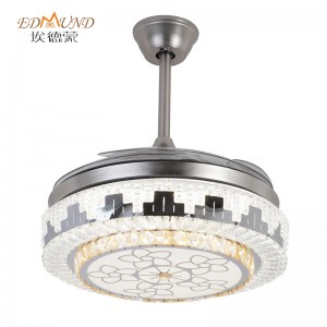 K017 CHANDELIER Stropní ventilátor se světlem se vzdáleným 42 palci 3 barvy s křišťálovým ventilátorem reproduktoru