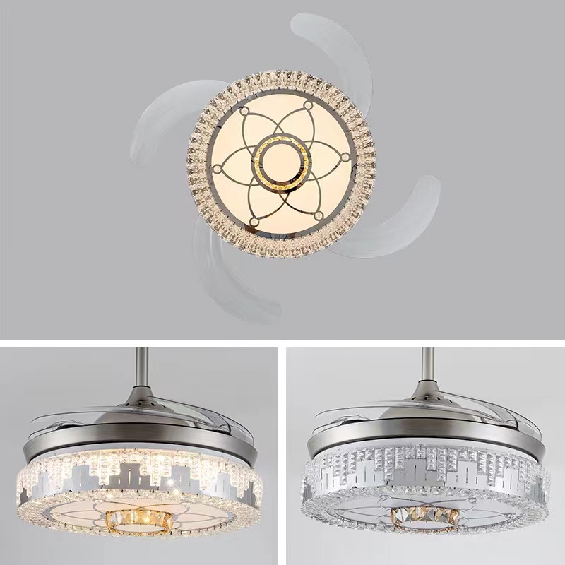 K017 CHANDELIER Stropní ventilátor se světlem se vzdáleným 42 palci 3 barvy s křišťálovým ventilátorem reproduktoru