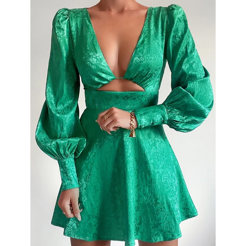 Vrtané duté žakárové šaty Lantern Smartve Short Dress Spring Vintage Style A-Line šaty