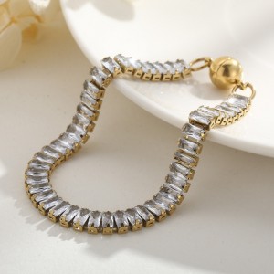 Evropa a Spojené státy trend titanové oceli čtvercový zirkon v větrné ruce ornamenty nerezové oceli dráp kámen jednorádkový diamantový ženský magnet spona náramek