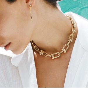 Silný řetězový náhrdelník ženská Evropa a Spojené státy v lehkém luxusním výklenku podkovové spony klíční kosti řetěz