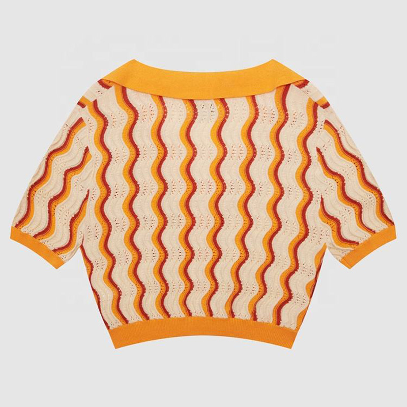 2023 Nový design Vlastní ženy \\ Pletené oblečení v krku Volné plné barvy jarní letní trička s krátkým rukávem pletený svetr