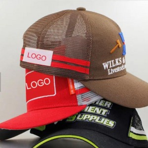 Vlastní 3D výšivka 5 panelů venku dveře baseballové sportovní čepice Trucker cap Hat