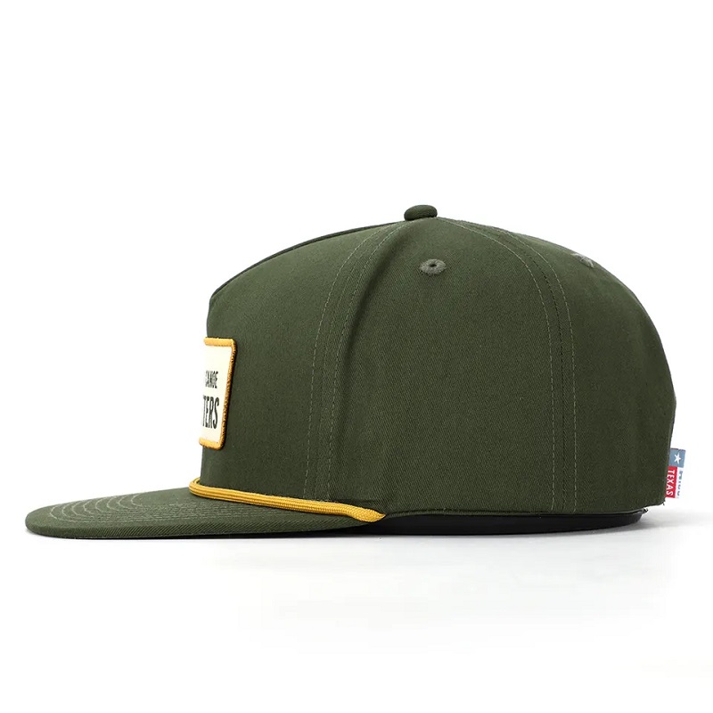 OEM Vlastní vysoce kvalitní klasická 5 panelů armáda Green Cotton Cotton Waton Patch Logo Lape Snapback Cap Hat Hat