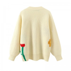 Návrhářské ženy \\\\ svetryna mírunadměrné pletené výšivky v krku V krku Vooce Jacquard volný svetr svetr pro ženy