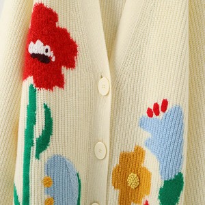 Návrhářské ženy \\\\ svetryna mírunadměrné pletené výšivky v krku V krku Vooce Jacquard volný svetr svetr pro ženy