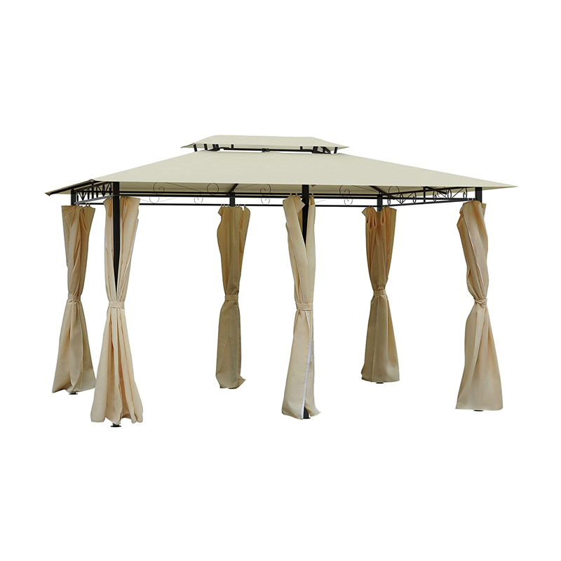 10 \\ 'x 13 \\' Outdoor Soft Top altán Pergola se záclonami, 2-stupňový ocelový rámový altán pro terasu, krémová bílá