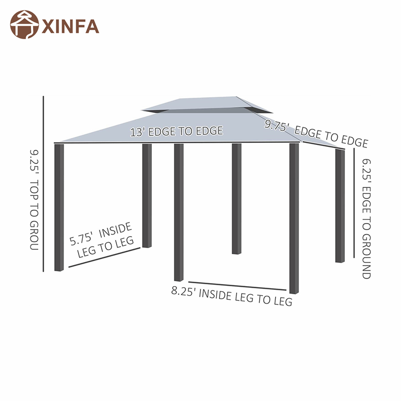 10 \\ 'x 13 \\' Outdoor Soft Top altán Pergola se záclonami, 2-stupňový ocelový rámový altán pro terasu, šalvěj šedá