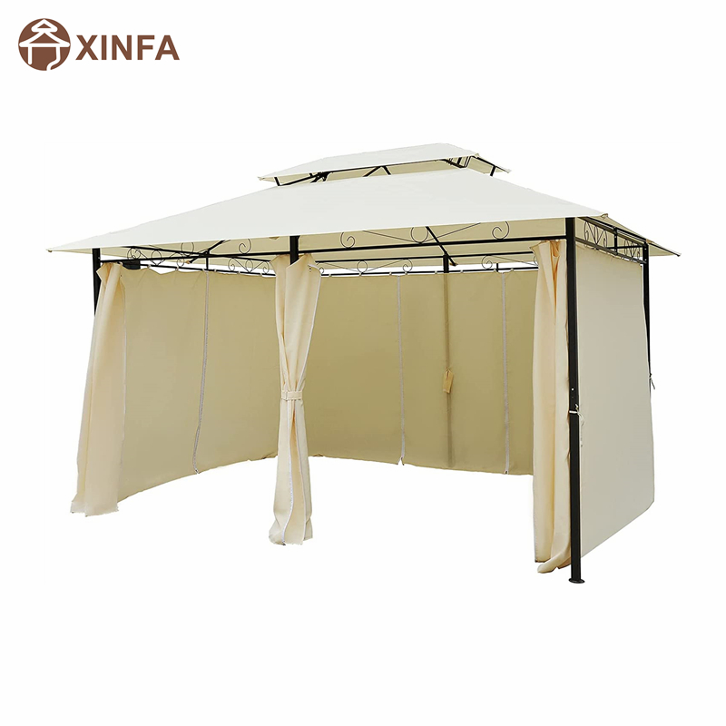 10 \\ 'x 13 \\' Outdoor Soft Top altán Pergola se záclonami, 2-stupňový ocelový rámový altán pro terasu, krémová bílá