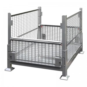 Kovová drátěná síťová hromadnánádoba s polovičními dveřmi - skládací