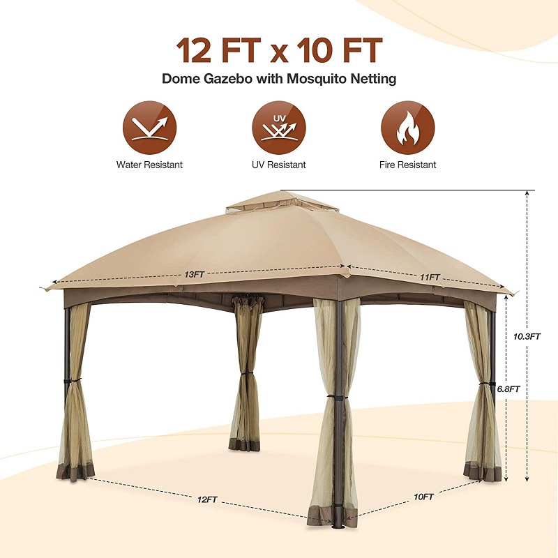 10x 12 Patio Dome altán w/mosquito síťovina, dvoustupňová ventilovaná vrchol pro zahradu zahradní trávník