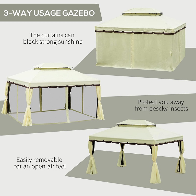 10 \\ 'x 13 \\' Patio altán s dvojitým střechou venkovní altán s baldachýnem se síťovými záclonami, světle žlutá