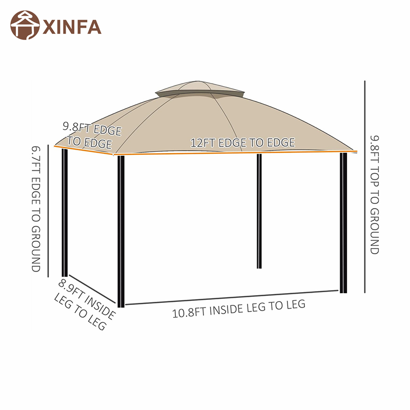 12 \\ 'x 10 \\' 2-úrovně venkovní altán stan pro terasu s bočními stěnami se zipem, béžové