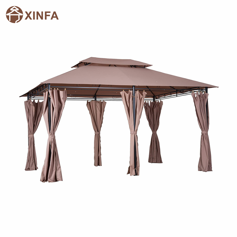 10 \\ 'x 13 \\' Outdoor Soft Top Pergola altán se záclonami, 2-stupňový ocelový rámový altán pro terasu, khaki