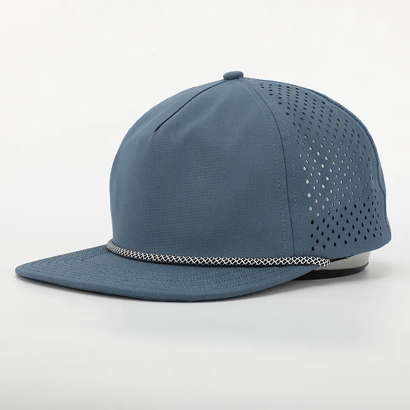 OEM Vlastní design Logo 5 Panel Klasickénestrukturované prázdné prázdné laserové řez 5 panelů Perforovaný gorrasnylonový lanový klobouk
