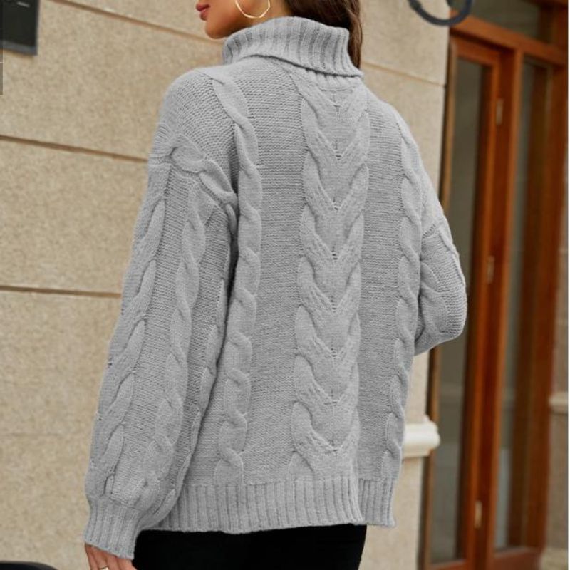 Zimní ženské módní pletené svetr velké velikosti roláku svetr