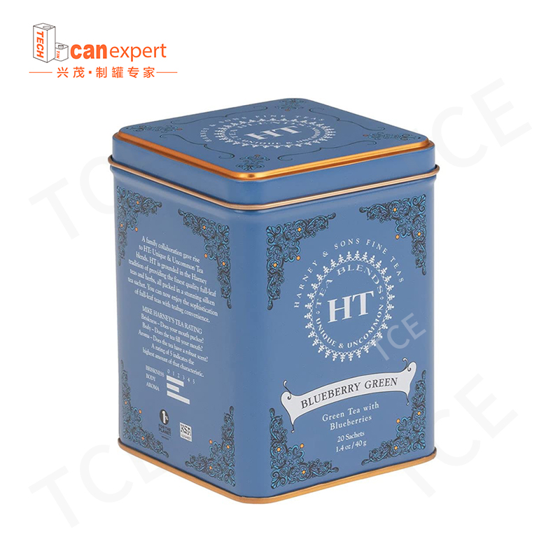 TCE- NOVÝ Design Square Tea Tin Can Tinplate High Quality Metal Tea Can