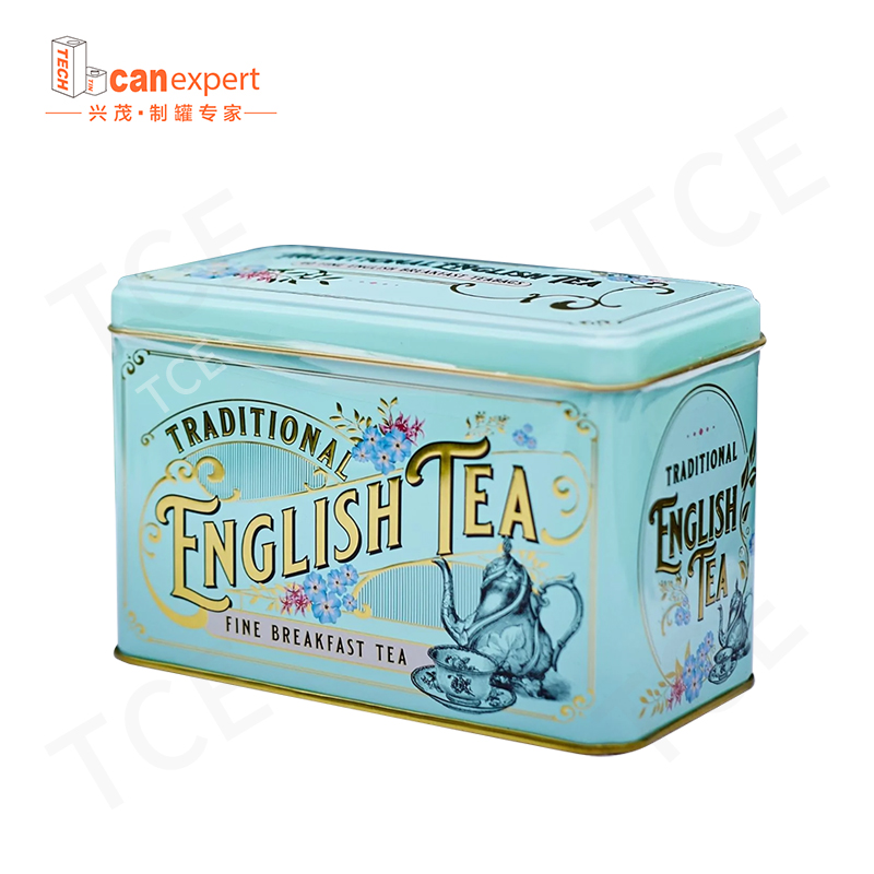 TCE- NOVÝ Design Square Tea Tin Can Tinplate High Quality Metal Tea Can