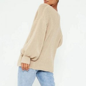 Pletený svetr s dlouhými balónovými rukávy a otevřenou frontou