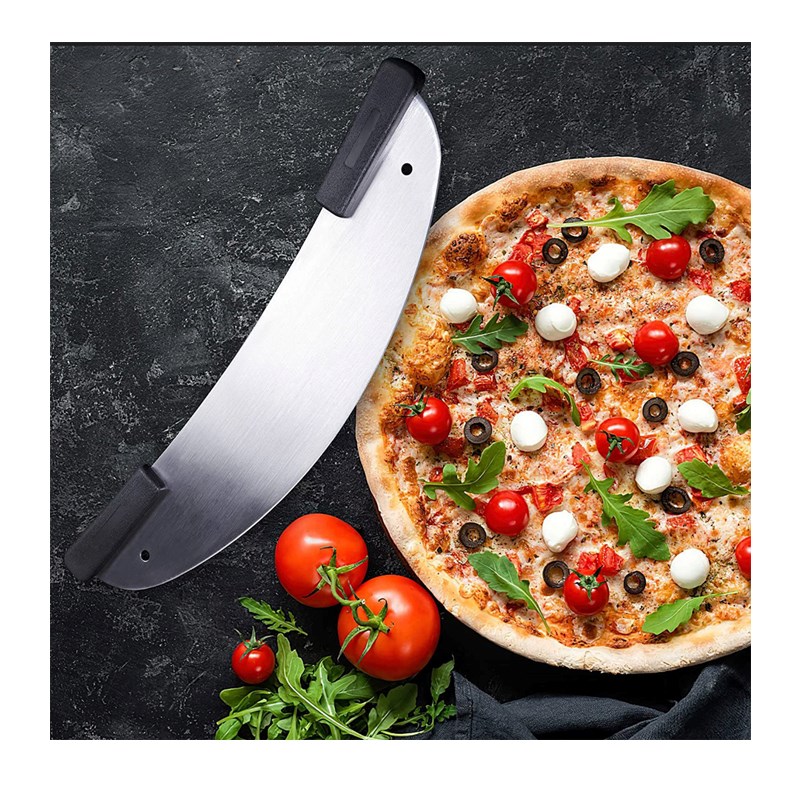 20 palců řezačky znerezové oceli, pizzu pizzy pizza rocker pro obchodní kuchyňský plastový držadlo rocker