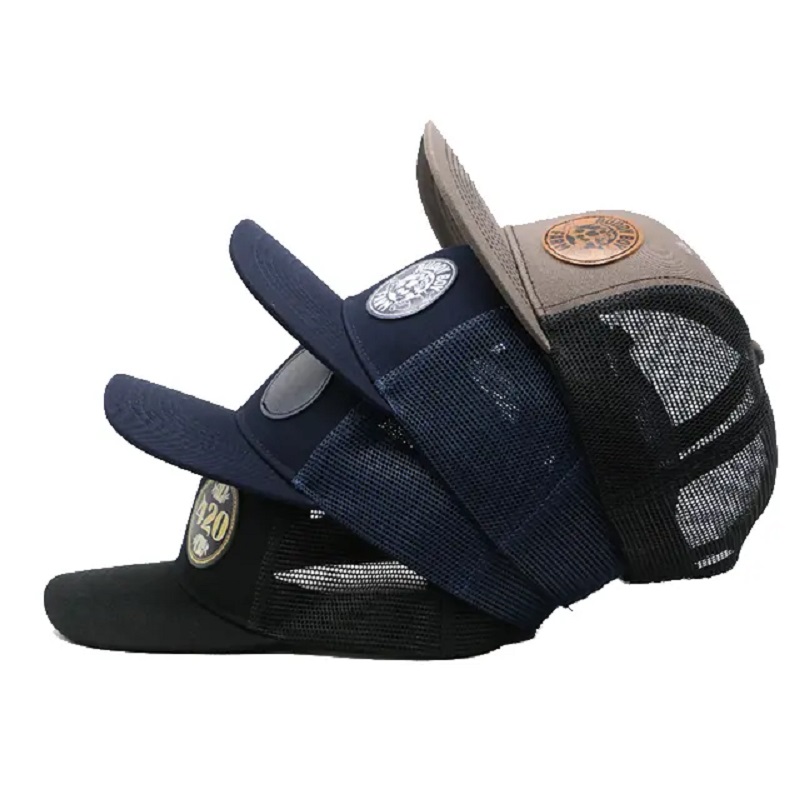 Velkoobchod vlastní logo Casquette Bone Gorras Snapback Headwear prázdné pláně 6 panelového síťového koženého záplatového kamieru CAPS CAPS