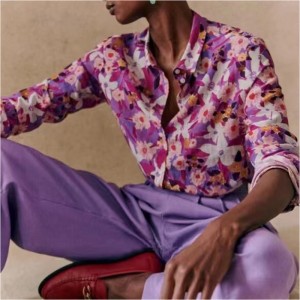 Nový francouzský elegantní moderní potištěný vzor tekoucí hedvábí a bavlna směs s dlouhým rukávem tenká košile