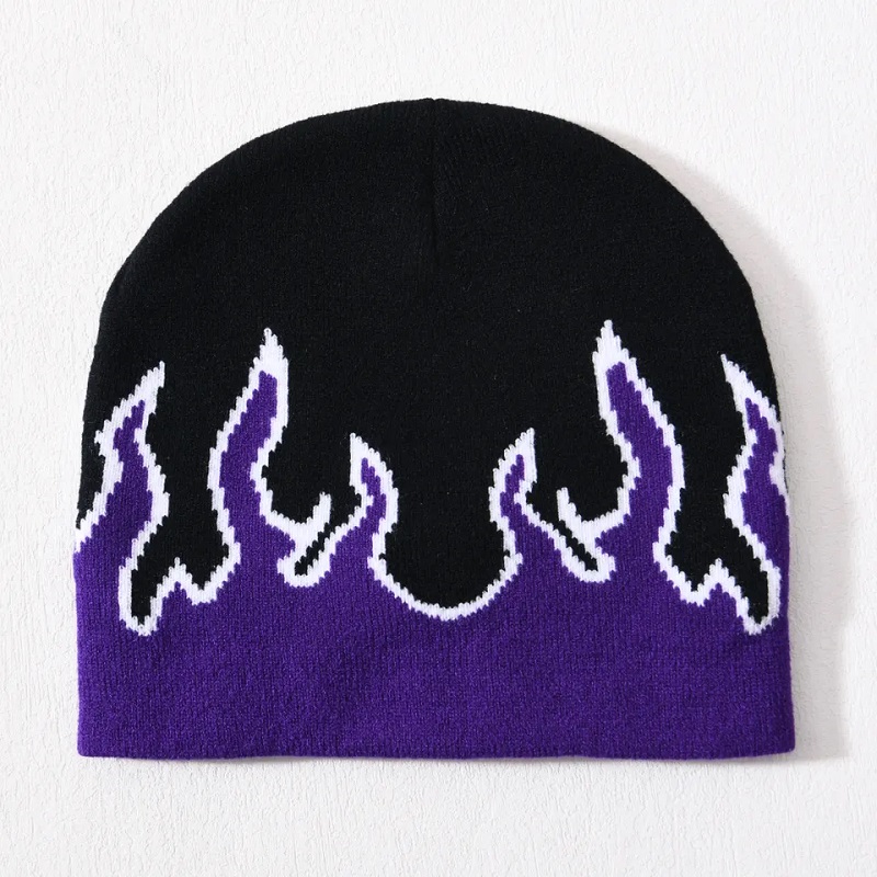 Velkoobchodní lyžařská lebka Akrylic pletená klobouk Hip Hop Cuffed All Over Print Design Custom Logo Unisex Winter Jacquard Flame Beanie