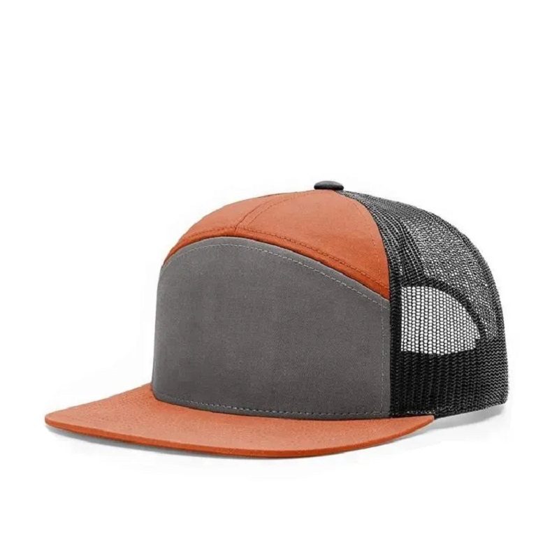 Vysoce kvalitnína vlastní plachém 7 panelové síťové klobouky Trucker Snapback Hats