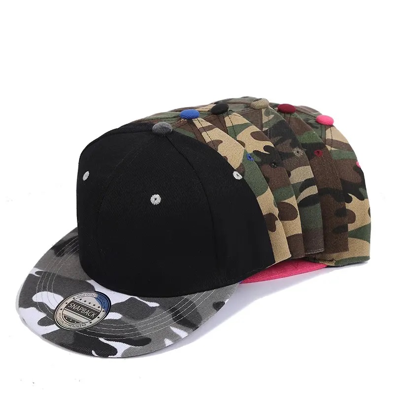 Přizpůsobené logo Plné barevné klobouk Camo Light Plate rovný podél baseballové čepice Men and Women Summer Hip Hop Skateboard Snapback Caps
