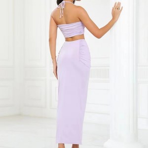 Evropský a americký styl Sexy backless zavěšená krční vesta otevřená poloviční sukně