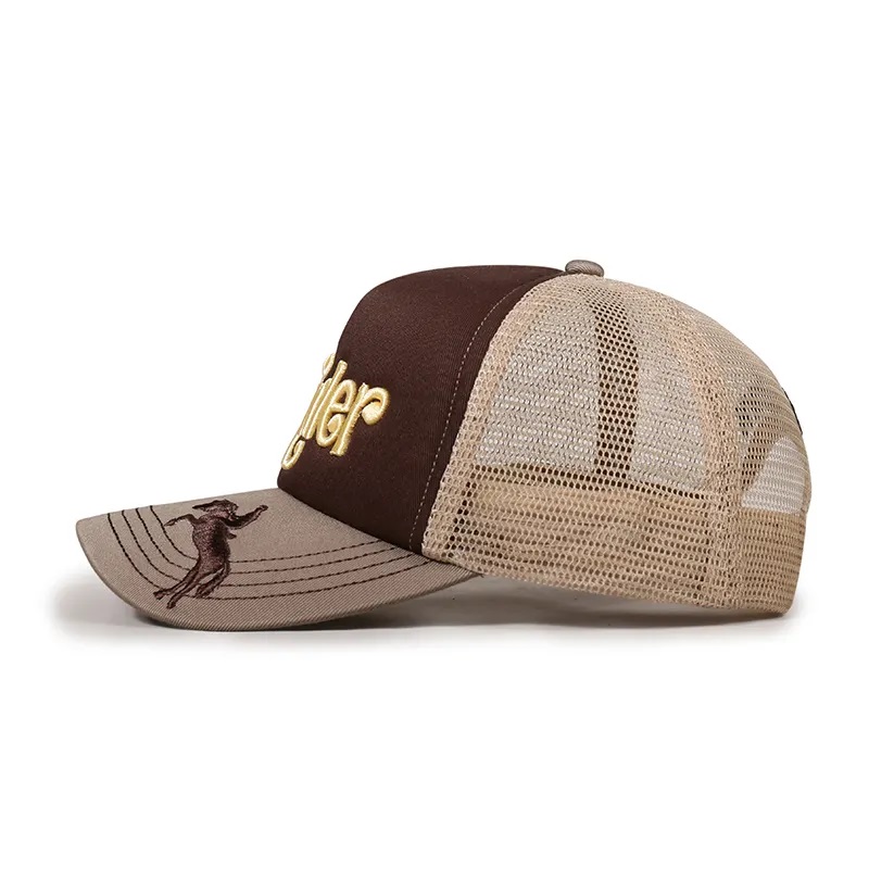 Kvalitní vlastní 3D vyšívané logo 5 panel Gorras Foam Mesh Trucker Cap klobouk pro muže
