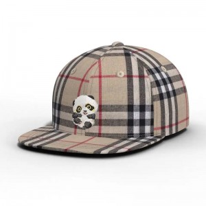 Velkoobchod vysoce kvalitní vlastní barevný karton panda zkontroloval klobouk Plaid Flat Brim Snapback Cap