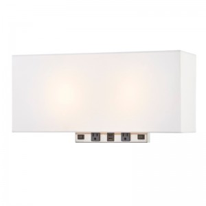 Eagles Landing Hotel Rectangular Wall Lamp s kartáčovanýmniklem povrchem, dvěmana rockerových přepínačích, dva pohodlné vývody a duální port USB v hotelovém pokoji